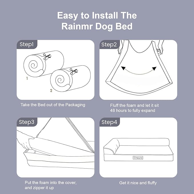 Rainmr Orthopedic Dog Beds for Large Dogs, Memory Foam Dog Beds Large Sized Dogs, Washable Removable Cover, Nonskid Bottom, Waterproof, for Indoor, Outdoor, Crate ＆ Car Use, 41x27x6 Inches, Light Grey