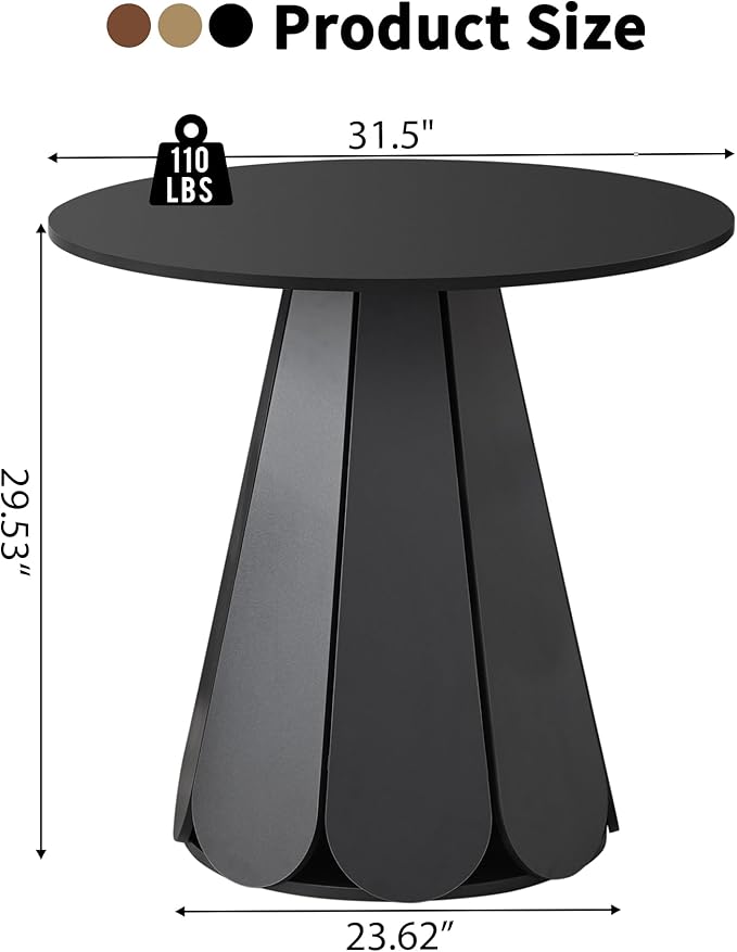 31.5 inch Small Round Dining Table, Modern Kitchen Table for 2 to 4 Person, Farmhouse Wood Circle Dining Room Tables with Pedestal Base, Space Saving Dinner Tables for Apartment, Small Space, Black