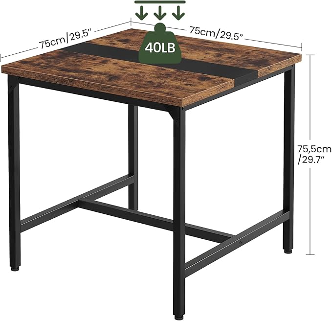 Square Kitchen Dining Table, 29.5'' Dining Table, Small Dining Tables, Writing Desk, Coffee Tables, for Restaurant, Living Room, Apartment, Rustic Brown and Black TCZ02BF