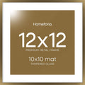 Homeforia 12x12 Picture Frame Bronze, High End Metal 12 x 12 Square Poster Frame with Mat 10 x 10 Photo, 12x12 Brass Frame Matted to 10x10 Print, 12by12 Thin Frames, Tempered Glass, Wall Kit, Set of 1