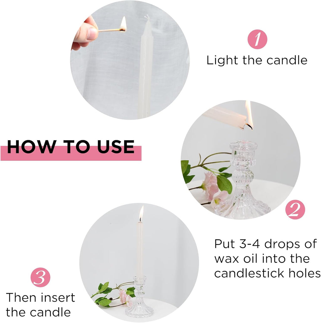12 Pack Glass Candlestick Holders- Clear Taper Stripe Candle Holders for Candlesticks, 4" H Taper Candle Holders Small Centerpiece for Wedding, Festival, Party & Windowsill Decor