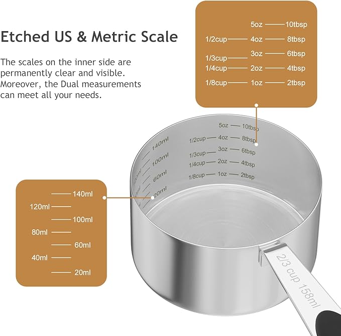 1PCS 2/3CUP(158ml) Dog Cat Food Scoop, Stainless Steel Measuring Cup, Metal Pet Scooper with Inner Precision Scale Measurement