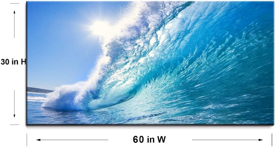 Rolling Ocean Waves Surfing Graphic Canvas Wall Art For Bedroom,Blue Tropical Seascape Artwork Decor,Rolling Wave Sea Landscape Picture Print Painting,Bracket Fixed Ready To Hang,Inner Frame (30x60)