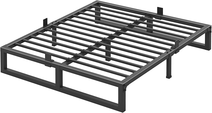 10 inch Full Size Bed Frame Low Profile Metal Platform Frames with Mattress Slide Stopper,Heavy Steel Slats Support,No Box Spring Needed,Noise Free,Non-Slip,Easy Assembly