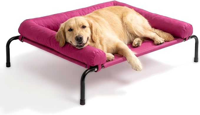 Cooling Elevated Dog Bed, Outdoor Raised Dog Beds, Medium Dogs Cot | Waterproof,W/Breathable Mesh, Pet Cot W/Portable Removable Bolster