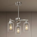 3-Light Brushed Nickel Dining Room Light Fixture,Modern Kitchen Chandeliers Over Table，Adjustable Height Industrial Hanging Pendant Lights for Kitchen Island with Glass Shade