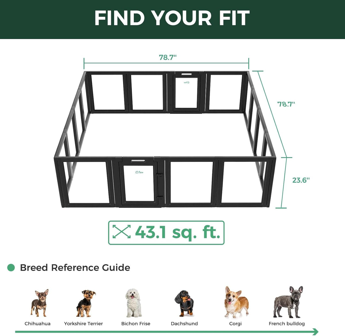 FXW AuraSpace Acrylic Indoor Unleashed Dog Playpen for Puppies and Small Dogs, 24 Inch, 16 Panels, Black