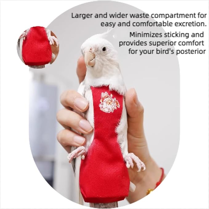 MANON ROSA Bird Diapers Leash Set Washable Reusable Handmade Flight Suit Waterproof Inner Layer - Protective Parrot Nappy Clothes Parakeets Macaws Budgies Canaries (Red5,Lovebird)