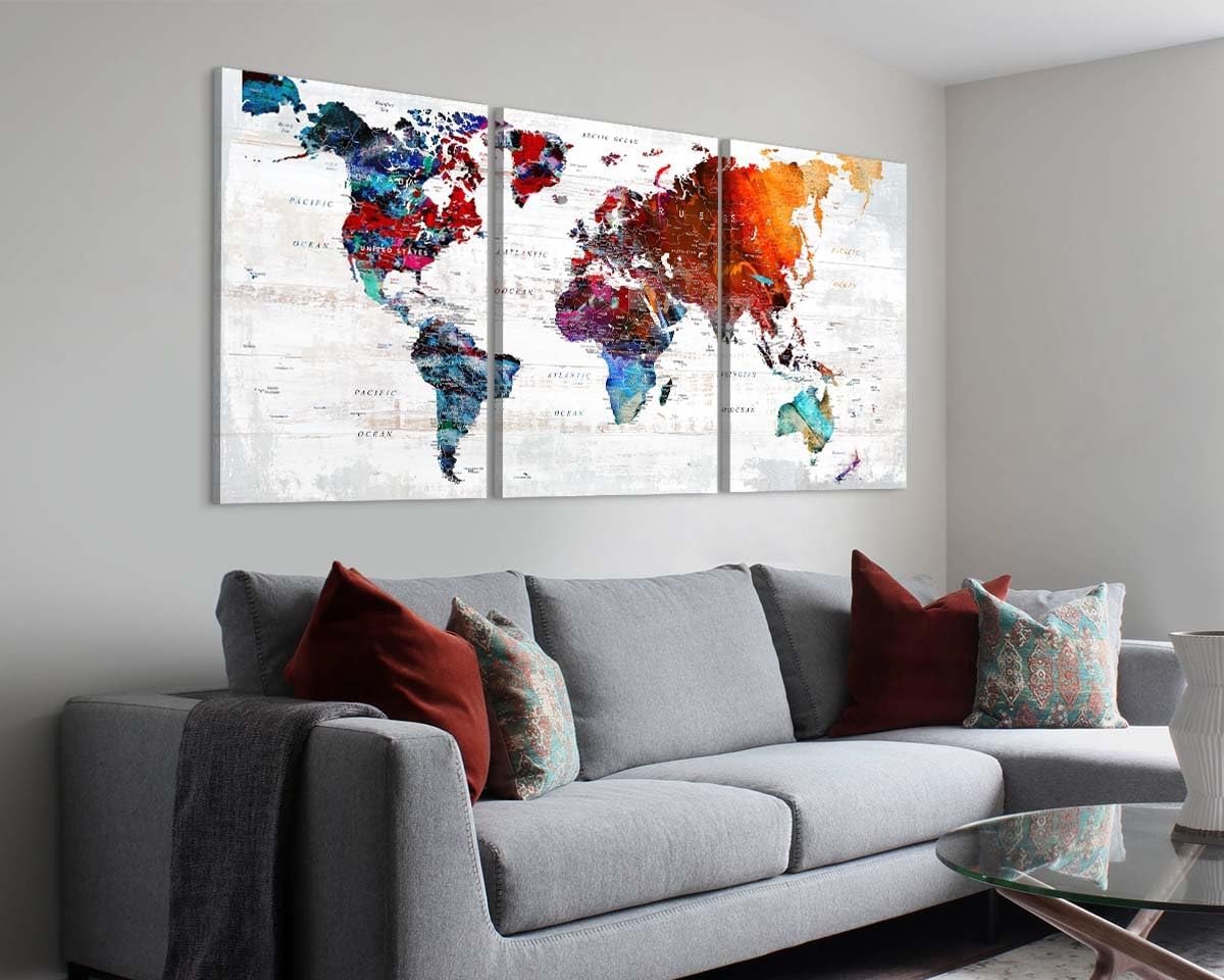 Elixart Modern Wall Art Canvas Pictures for Living Room Wall Decoration Red Orange Wall Decor for Bedroom Home Office Decor for Women Graffiti Map Paintings