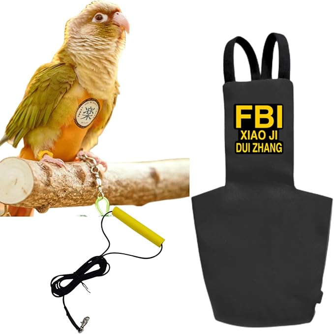 MANON ROSA Bird Diapers Leash Set Washable Reusable Handmade Flight Suit Waterproof Inner Layer - Protective Parrot Nappy Clothes Parakeets Macaws Budgies Canaries (Black2,Rainbow Lorikeet)