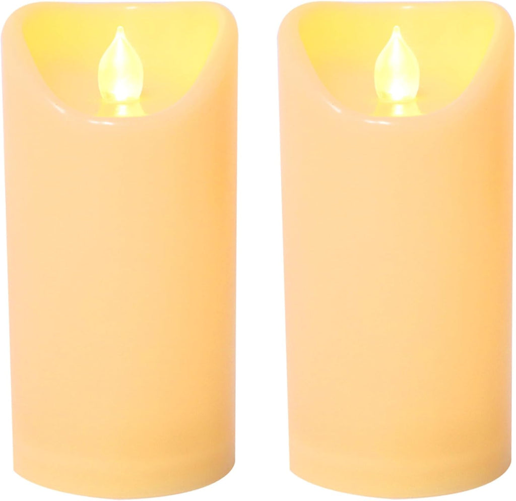 Waterproof Outdoor Battery Operated Flameless Candles with Auto Timer Flickering Plastic Resin Electric LED Pillar Lights for Lantern Patio Garden Wedding Party Decorations 3x6 Inches Ivory 2 Pack