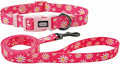 Dog Collar Leash Set, Floral Pattern, Polyester Material, Adjustable Collar and 5ft Matching Leash, for Large Dogs.(L, Pink Daisy)