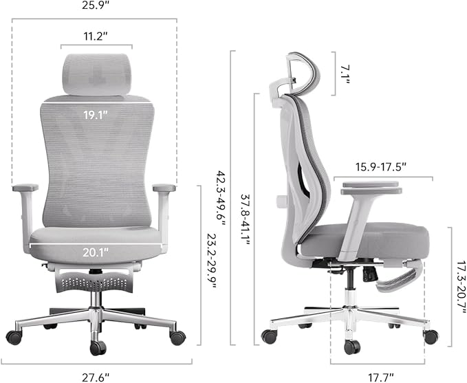 Hbada P5 Ergonomic Office Chair, Desk Chair with Adjustable Lumbar Support and Height, Comfortable Mesh Computer Chair with Footrest 2D Headrest, Swivel Tilt Function White