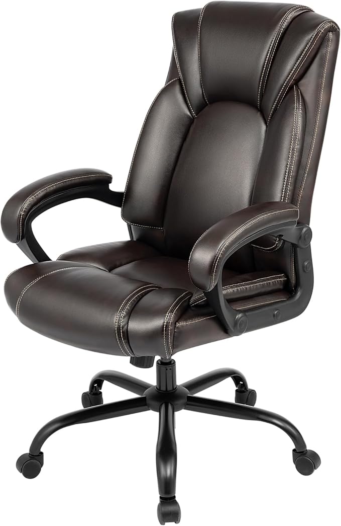 OUTFINE Office Chair Executive Office Chair Desk Chair Computer Chair with 5-Year hydrolysis-Resistant Leather Spring Cushion Ergonomic Support Tilting Function Upholstered in Bonded Leather (Brown)