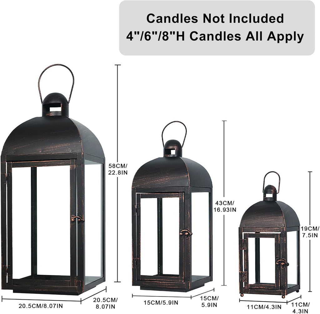 NEEDOMO Lanterns Decorative Outdoor & Indoor, Set of 3 Outdoor Lanterns for Porch, 23" Large Candle Lantern, Bronze Metal Frame with Glass, Vintage Farmhouse, Patio, Pathway, Garden, Fall, Christmas