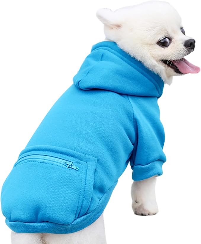 Jecikelon Pet Dog Cold Weather Coat with Pocket Winter Dog Hoodie Warm Puppy Clothes for Small Dogs Chihuahua Clothing (Blue, X-Large)