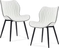 Kidol & Shellder White Dining Chairs Set of 2 Modern Kitchen Chairs with Back Armless Accent Chairs for Living Room Upholstered Faux Leather Chair Mid Century Comfy Side Chair with Metal Legs