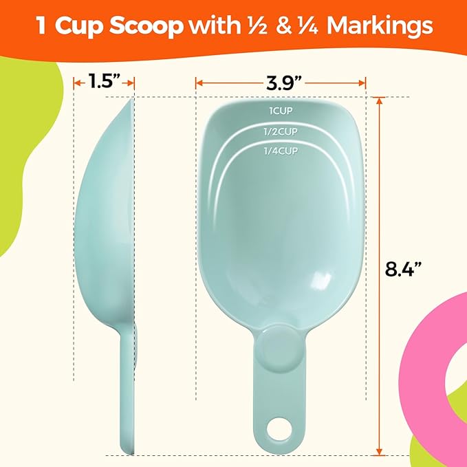 Dog Food Scoop 1 Cup, One Cup Measuring Cup, Food-Grade Melamine Pet Food Scoop, Durable 1 Cup Scoop with Precise Markings, BPA-Free & Dishwasher Safe (Green, 8oz)