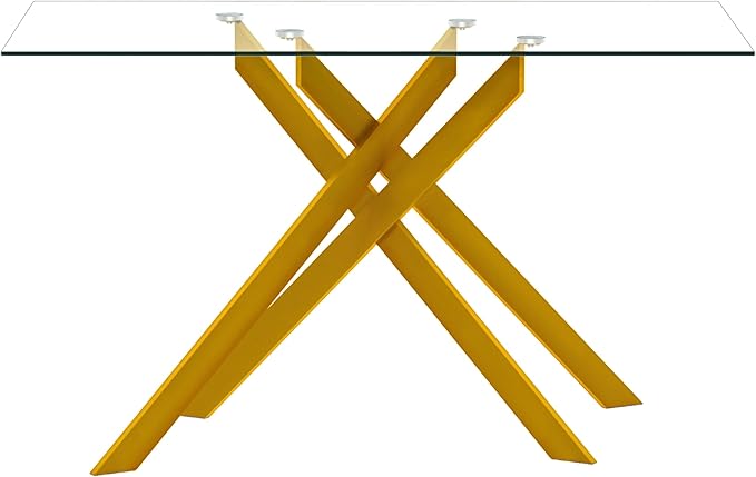 HomVent 51.18"" Rectangular Clear Tempered Glass Dining Table,Stylish Design with Golden Metal Legs, Glass Kitchen Table Glass Dining Room Table Glass Dinner Table for Dining Room, Gold10