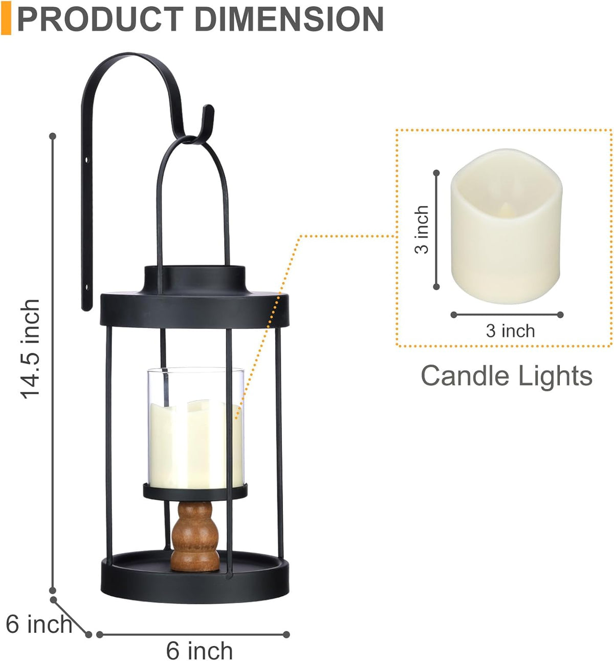 Metal Wall Sconce Candle Lantern Set of 2 - Black Wall Mounted Wood and Metal Hanging Holder with Glass & Candles Vintage Wall Decor for Porch, Living Room, Dining Room, Bedroom Indoor Decor