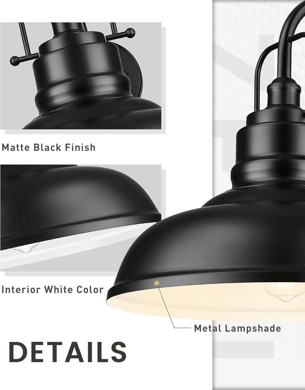 zeyu Black Gooseneck Barn Light, Modern Outdoor Wall Light Fixtures, Barn Light for Garden Garage, Matte Black Finish, 016-1BL BK