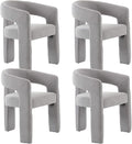 Modern Chenille Dining Chairs Set of 4, Upholstered Barrel Chairs with Arms Comfy Accent Side Chairs for Living Room/Dining Room/Reception, Grey