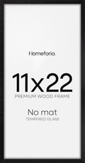 Homeforia 11x22 Black Wood Frame, High End Oak 11 x 22 Newspaper Display Frames without Mat, Wooden 22x11 Thin Picture Frames for Wall, 11 by 22 Black Poster Frames, Tempered Glass, Wall Kit, Set of 1