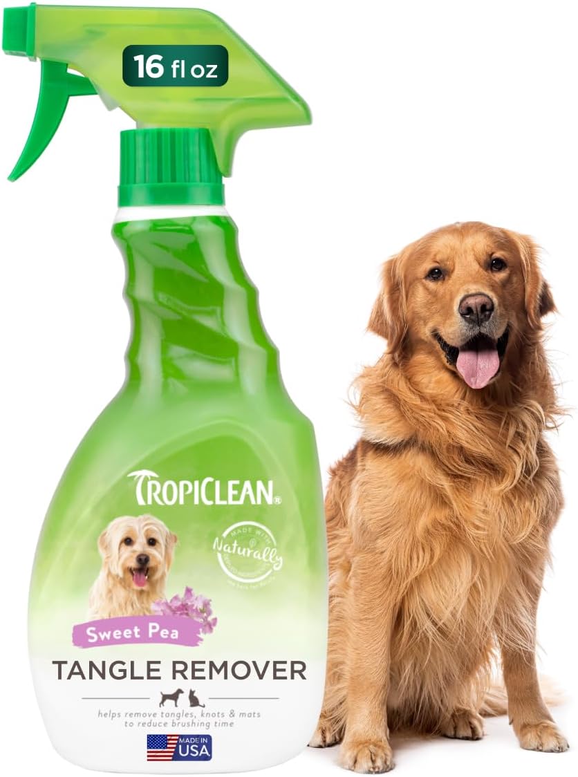 TropiClean Dog Detangler Spray Dematting, Leave in Conditioner, Perfect for Doodles & All Coat Types, Sweet Refreshing Scent, Made in the USA, 16 oz.