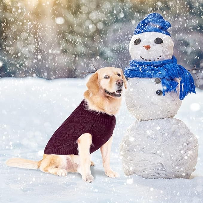 BINGPET Thermal Knitted Dog Sweater for Small Medium Large Dogs,Winter Dog Cat Coat Warm Sweartershirts Outfits,Classic Cable Knit Turtleneck Pullover Dog Jumper Coat Warm Sweartershirts