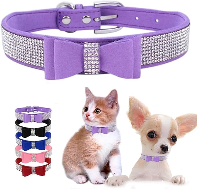 Serijoars Small Dog Collar with Rhinestone Crystal Diamond Colorful Bling Girl Puppy Cat Collars (XS, Purple1)