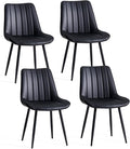 Dining Chairs Set of 4, Faux Leather Modern Linear Design Dining Chair with Metal Legs, 16.9" Seat Width Chair for Kitchen, Lounge, Reception Room, Restaurant, Commercial (Black)