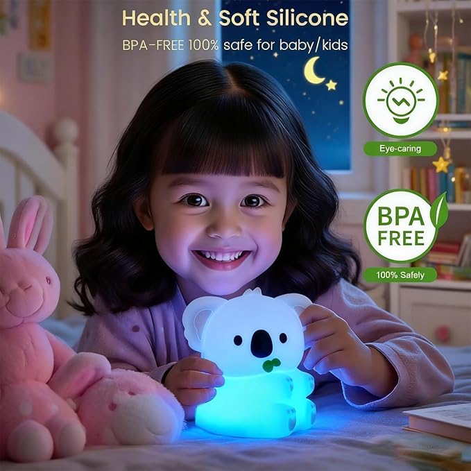 Koala Night Light for Adults Kids,Dimmable Bedside Lamp,Touch Control Night Lamp with 7 Colors 30Min Timer,Used for Camping Party Room Decor Thanksgiving Day Halloween Christmas Birthday Gifts