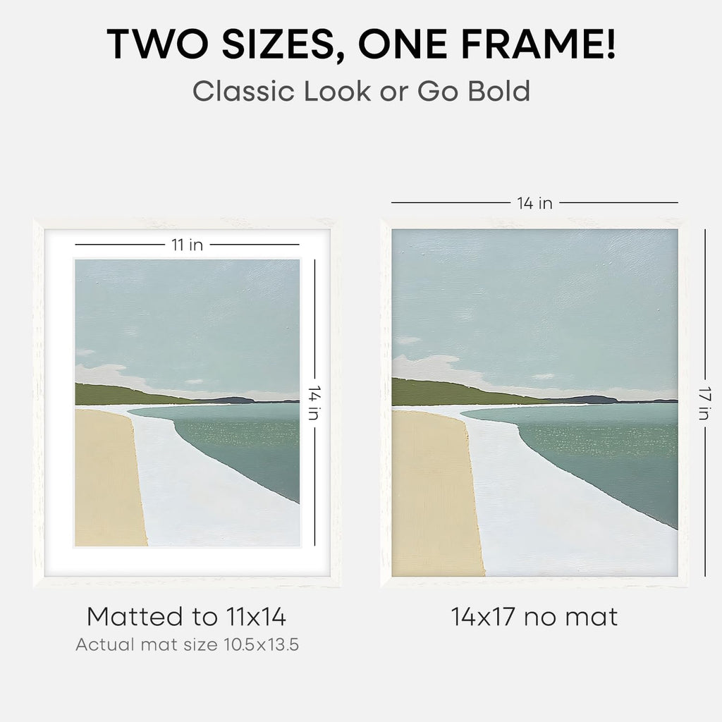 Homeforia 14x17 Picture Frame White, High End Oak 14x17 White Wood Frame with Mat 11x14 Photo, 14 x 17 Wooden Poster Frames Matted to 11 by 14, 17x14 Hanging Frames, Tempered Glass, Wall Kit, Set of 1