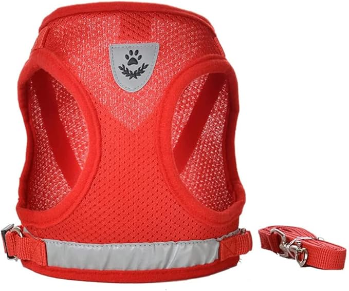 FEimaX Dog Harness and Leash Set for Walking, Soft Mesh Adjustable Easy Control Lightweight Cat Vest Harnesses with Reflective Strips, Escape Proof Small Dogs Cats Vests (Red, Small)