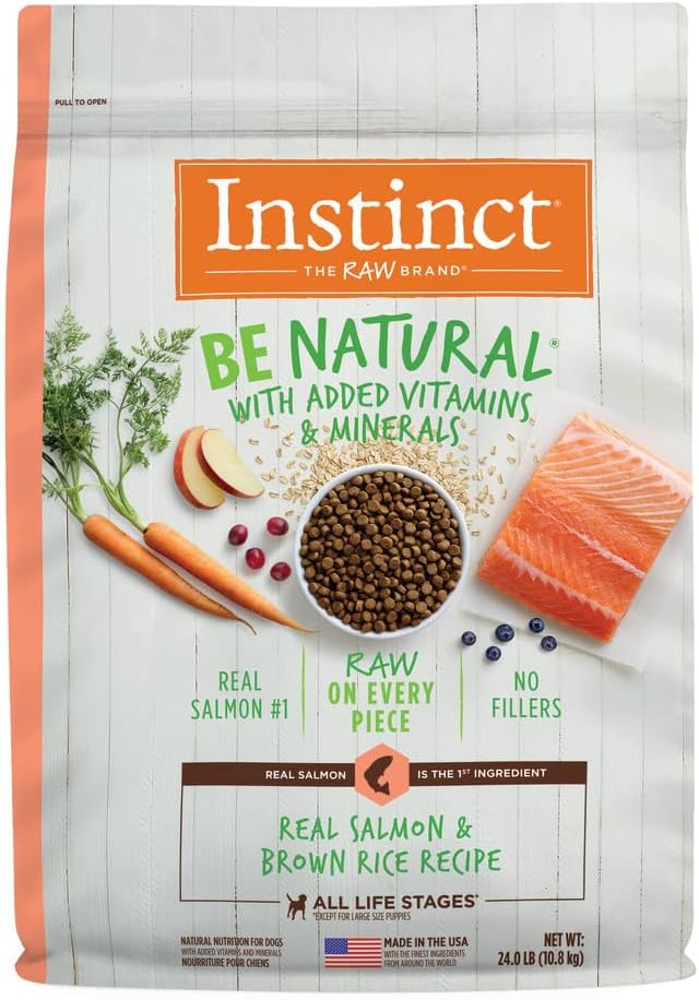 Instinct Be Natural, Natural Dry Dog Food, Raw Coated Kibble - Real Salmon & Brown Rice, 24 lb. Bag