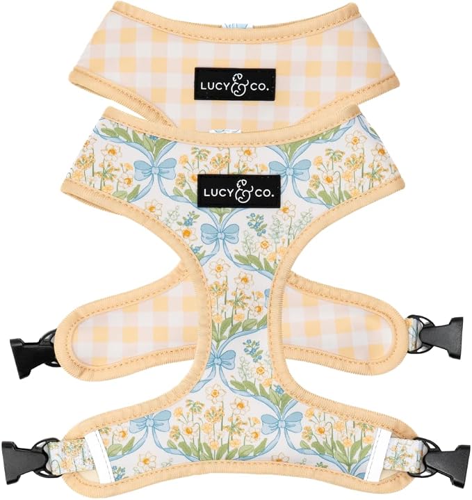 Lucy & Co. Reversible Dog Harness - Water-Repellent Neoprene, Dual-Print Design, Easy Swap Style, Adjustable Comfort Fit - Sunshine Daffodils Reversible Harness - Medium