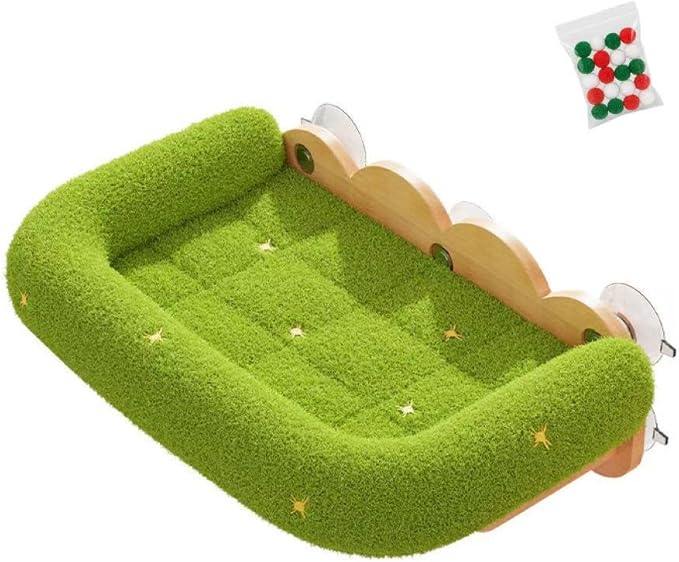 Cat Window Perch, Window cat Bed,Soft Cushion with Five Powerful Suction Cups,Nature Indoor Pet Shelf,Green