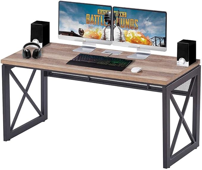 BON AUGURE Computer Desk for Home Office, Sturdy Office Desk, Wide Wood Metal Writing Table, Farmhouse Industrial Gaming Desks (60 Inch, Vintage Oak)