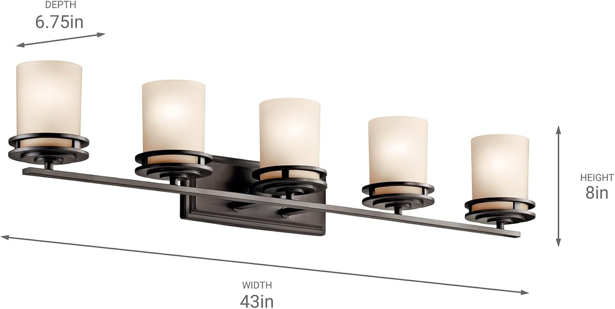 Kichler Hendrik 43" 5 Light Vanity Light with Light Umber Etched Glass Olde Bronze®