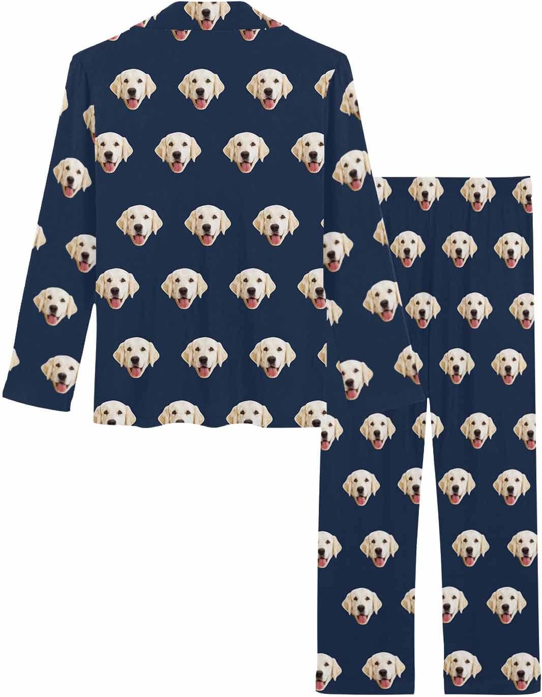 MyPupSocks Custom Face Pajamas for Women Set, Personalized Photo Long Sleepwear XS-XXL