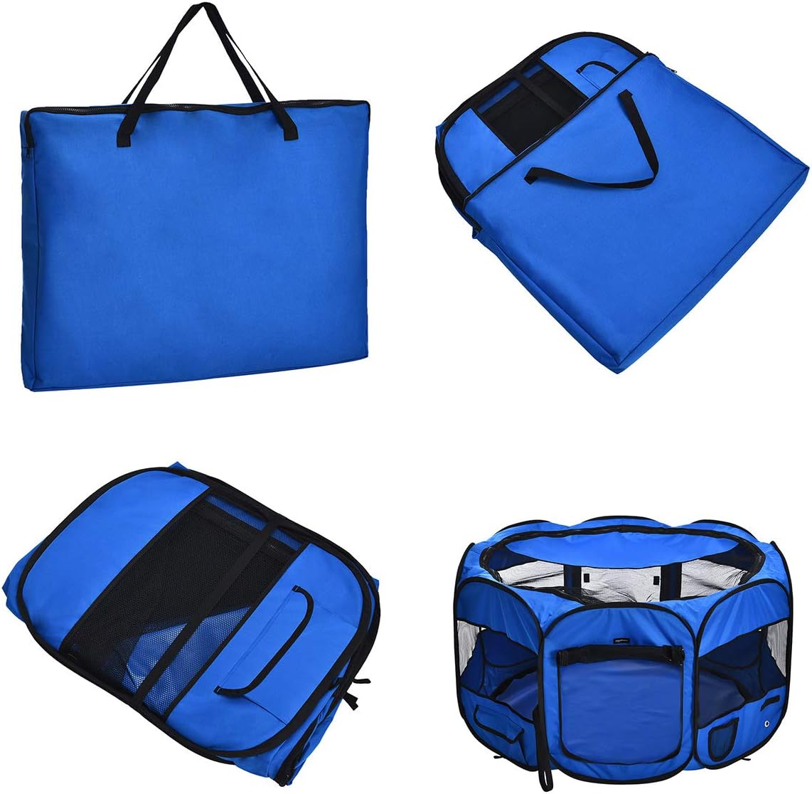 Amazon Basics Foldable Octagonal Indoor and Outdoor Portable Soft Dog Pen/Puppy Pen/Playpen, 114 cm / 45", Blue