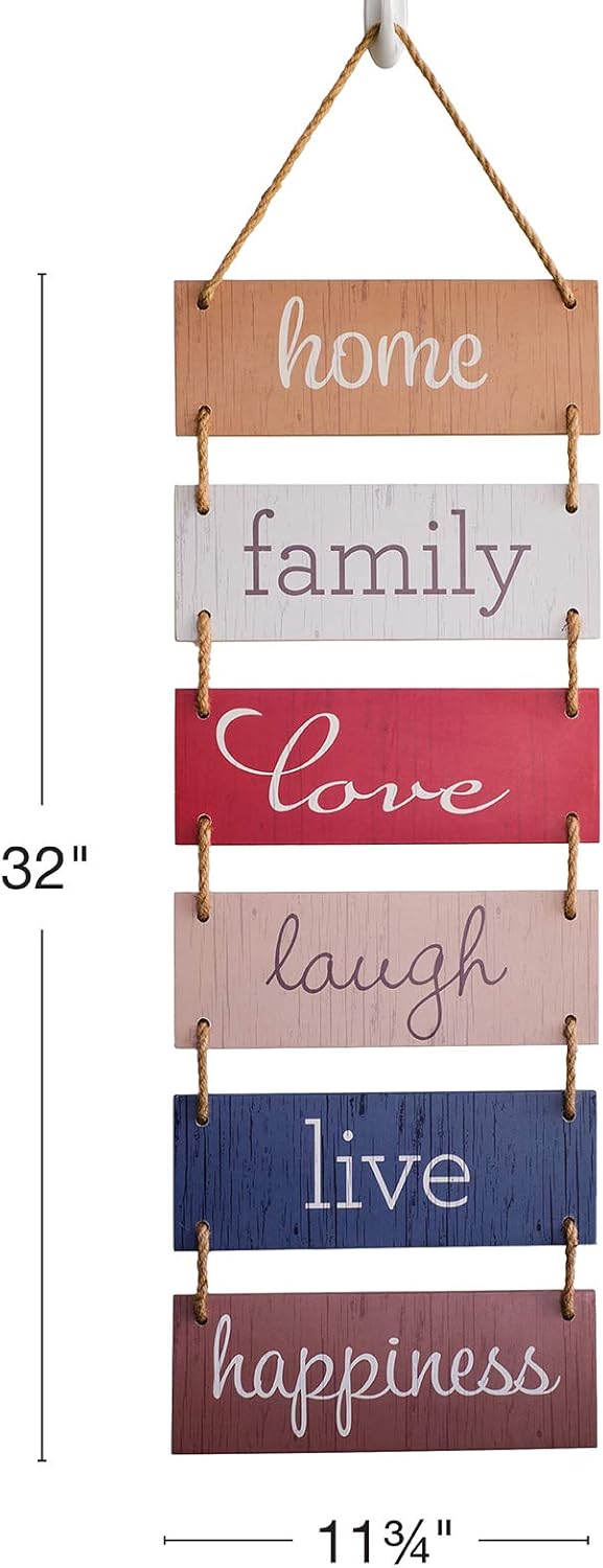 EXCELLO GLOBAL PRODUCTS Large Hanging Wall Sign: Rustic Wooden Decor (Home, Family, Love, Laugh, Live, Happiness) Hanging Wood Wall Decoration (11.75" x 32")
