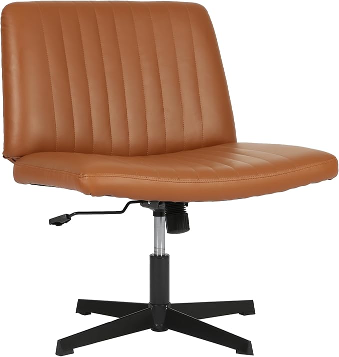 FDW Criss Cross Chair Armless Cross Legged Office Desk Chair Adjustable Swivel Ergonomic No Wheels Backrest with Wide Seat Native Sponge Computer Task Vanity for Home Office,Brown