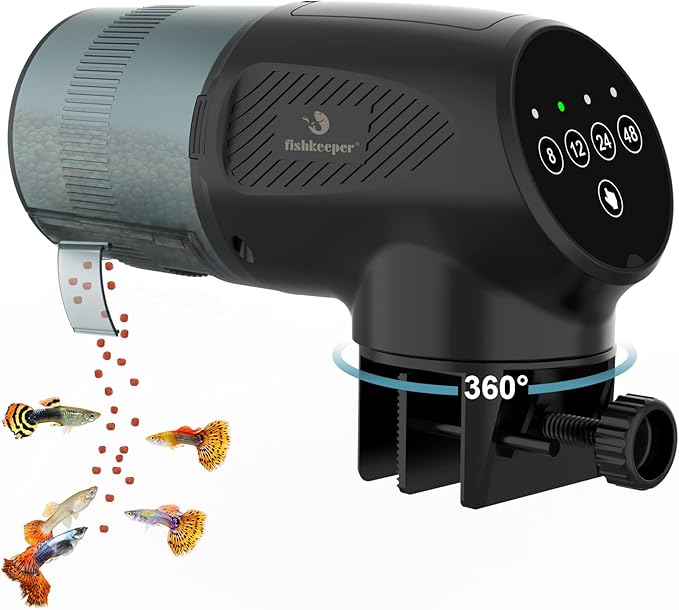 fishkeeper Automatic Fish Feeder for Aquarium: Moisture-Proof Auto Feeders Dispenser for Small Tank Turtle Betta Koi - Battery Food Feeding Timer for Flakes Pellet Vacation Weekend Day