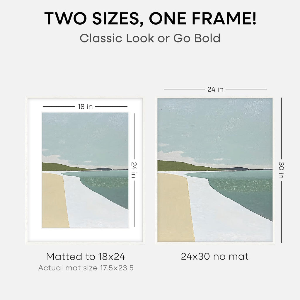 Homeforia 24x30 Poster Frame White, High End Oak 24 x 30 White Wood Picture Frames with Mat 18 x 24 for Photo, 24x30 Wooden Frame Matted to 18x24, 30x24 Large Frame, Tempered Glass, Wall Kit, Set of 1