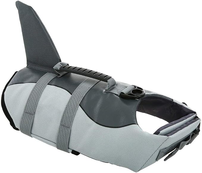 Dog Life Jacket Ripstop Shark Dog Safety Vest Adjustable Preserver with High Buoyancy and Durable Rescue Handle for Small,Medium,Large Dogs, Grey Shark X-Small