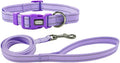 Dog Collar Leash Set, Durable Polyester with Reflective Strips, 5ft Matching Leash, Adjustable 4 Sizes for Small Medium Large Dogs.(S, Purple)