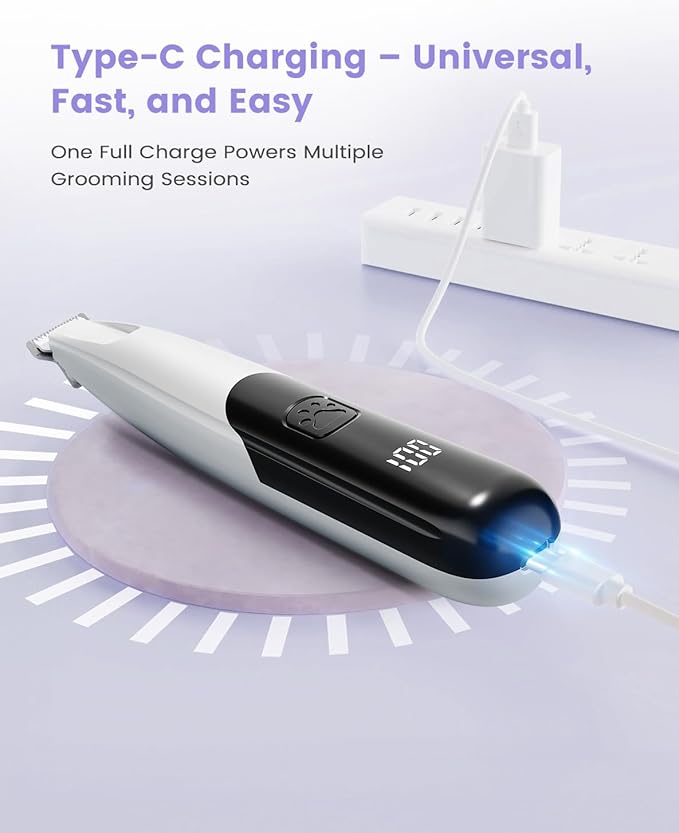 Dog Paw Trimmer with LED Light, 35dB Low Noise Paw Trimmers for Dog's Feet, 2 Speed Safety Electric Dog Clippers for Grooming, Rechargeable Cat Shaver for Paws, Ears, Face, Rump