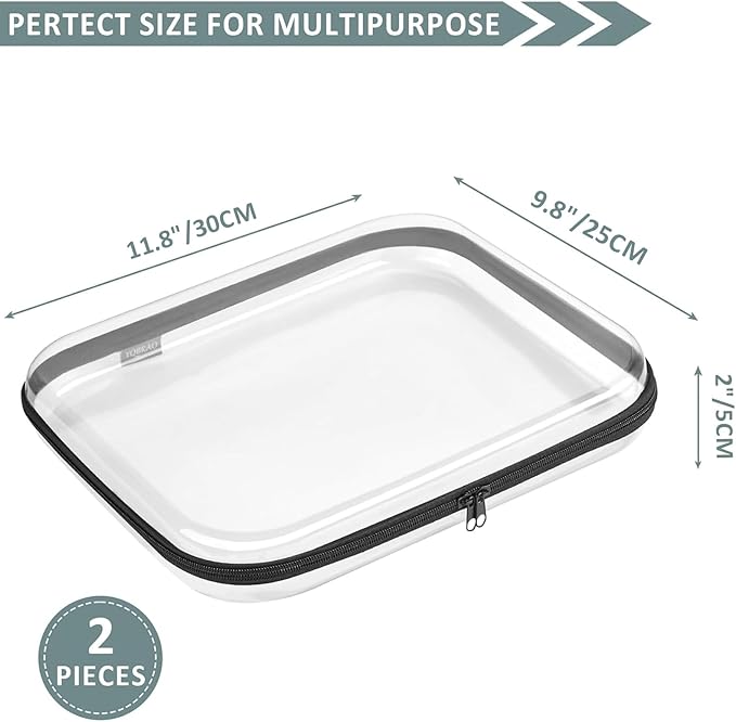 Hard Sided Clear Zipper Case for Storage- Professional-Grade Plastic Clear Zipper Pencil Case,Toy Storage Bins, Toiletry Pouch, Travel Organizer, Cosmetic Bag（Black,2 Pack, L）