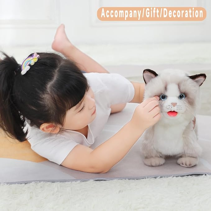 CU-MATE Interactive Pet Ragdoll Cat,Electric Plush Toy Cat,Robot Stuffed Cat with Walking/Nodding/Tail Wagging/Barking/Drinking Milk, Gift for Girls Boys